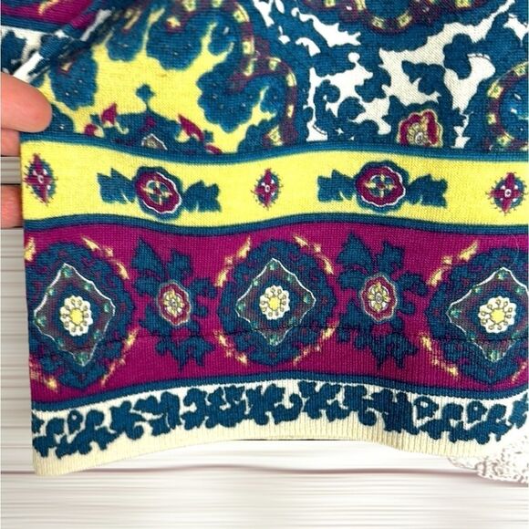 Talbots Merino Wool Lightweight Sweater Aqua Blue Yellow 3/4 Sleeve size X - Picture 3 of 10